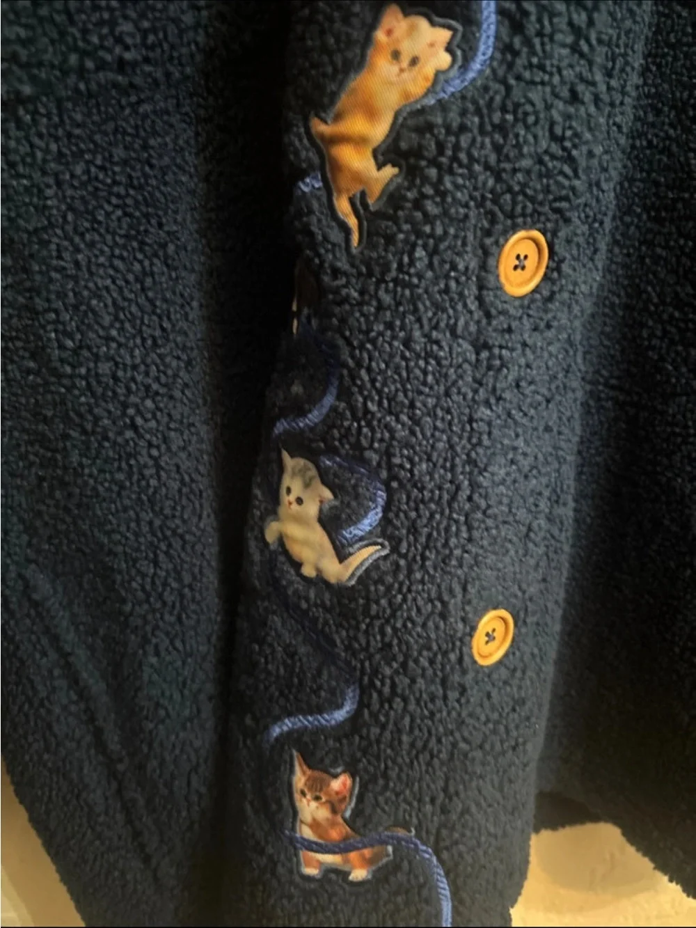 The Bradford Exchange Navy Blue Sherpa Jacket with Kitten Embroidery